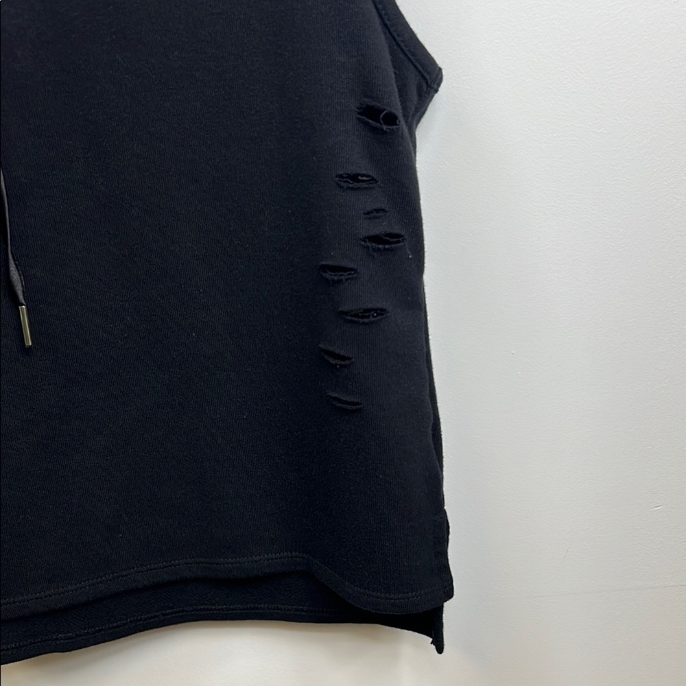 Bebe Sport Sleeveless Black Grunge Hoodie with textured Logo Large - Picture 5 of 15